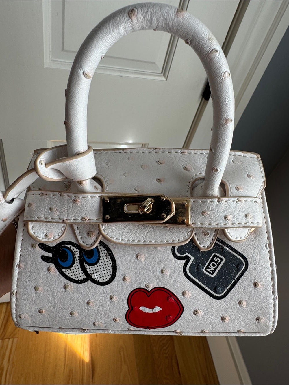 White Mini Crossbody Bag with Graphic Accents - Picture 2 of 9